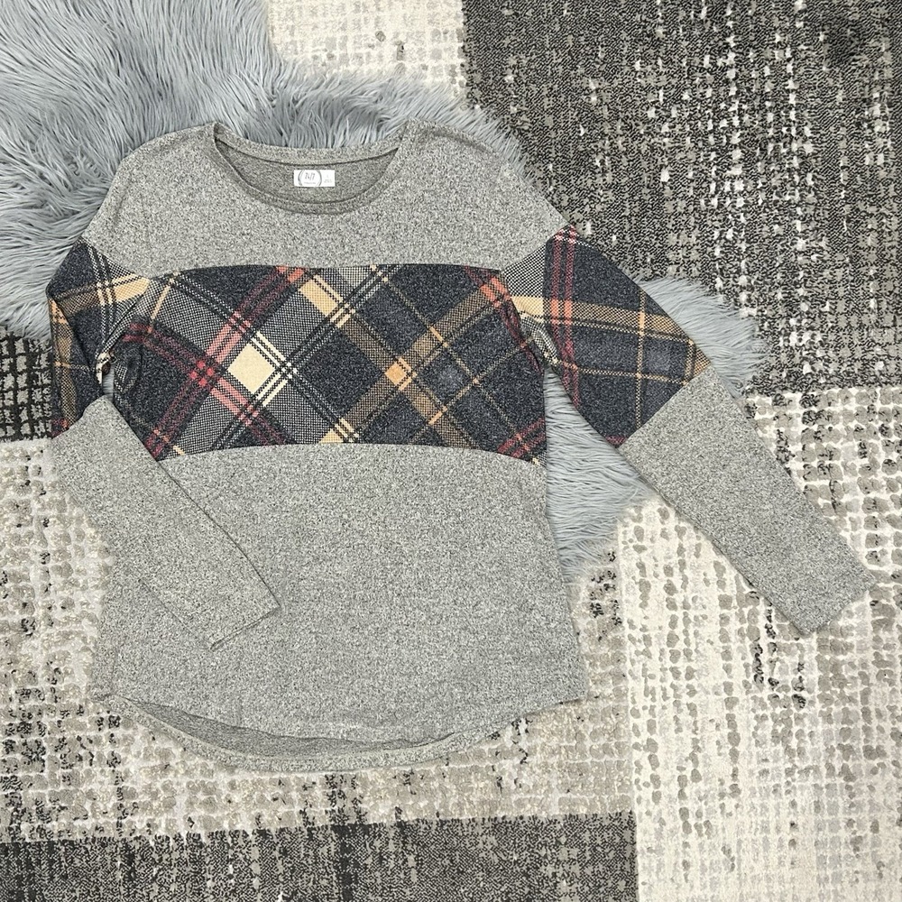 MAURICES 24/7 Round Neck Pullover Grey Print Knit Sweater Women's Size Large‎